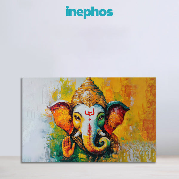 Lord Ganesha Blessing Painting | Ganpati Bappa Vastu Canvas | Spiritual Religious God Wall Art for Pooja Room and for Living Room Décor