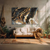 Molten Marble Gold Flow Painting | Elegant Black, White & Bronze Swirl Canvas | Modern Abstract Paint Wall Art for Living Room & Office Décor