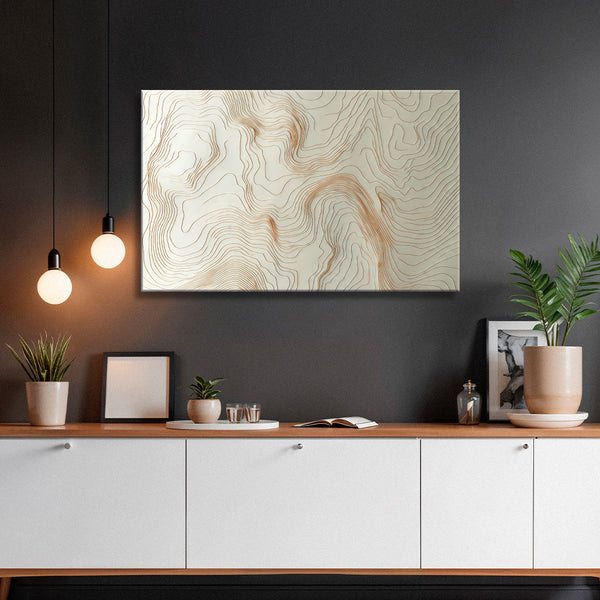 White Minimalist Painting | Modern Abstract Topographic Line Canvas Painting for Wall Décor | Neutral Beige Wall Art for Living Room, Office, or Bedroom Interiors
