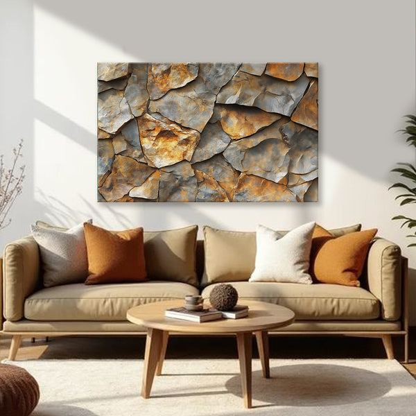 Textured Rustic Stone Painting | Realistic 3D Effect Rock Pattern Canvas | Abstract Modern Texture Wall Art for Home Entrance, Study & Modern Interiors