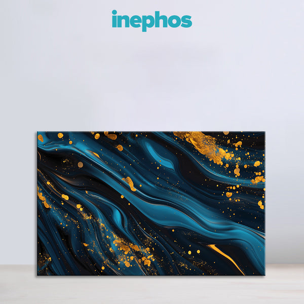 Luxury Navy Blue & Gold Splash Painting | Modern Abstract Elegant Canvas for Living Room, Bedroom & Office | Modern Fluid Swirl Paint Flow Wall Art Décor for Stylish Interiors