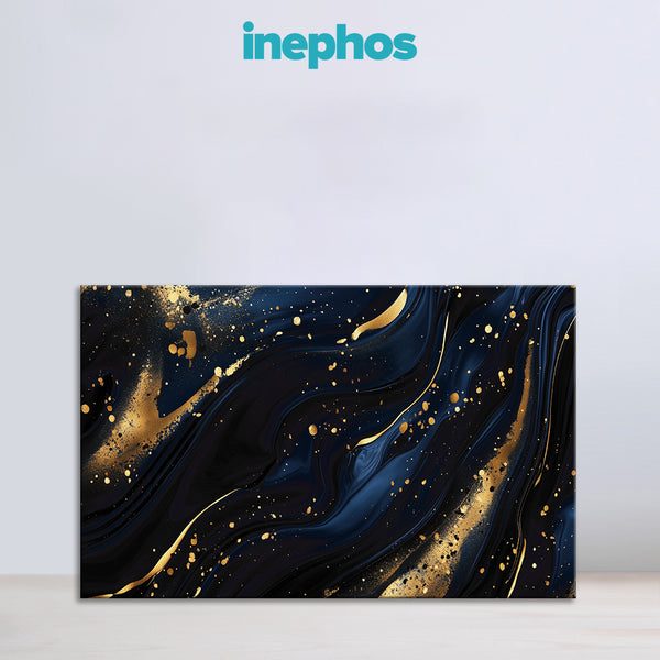 Premium Blue & Gold Marble Painting | Rich Elegant Navy Blue Golden Swirl Canvas for Living Room & Bedroom | Modern Abstract Flow Paint Wall Art Décor for Modern Homes & Luxury Interiors