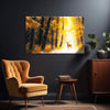 Autumn Snowfall Deer Painting | Golden Forest Stag Canvas | Gold Sunrays Wall Art for Living Room & Office
