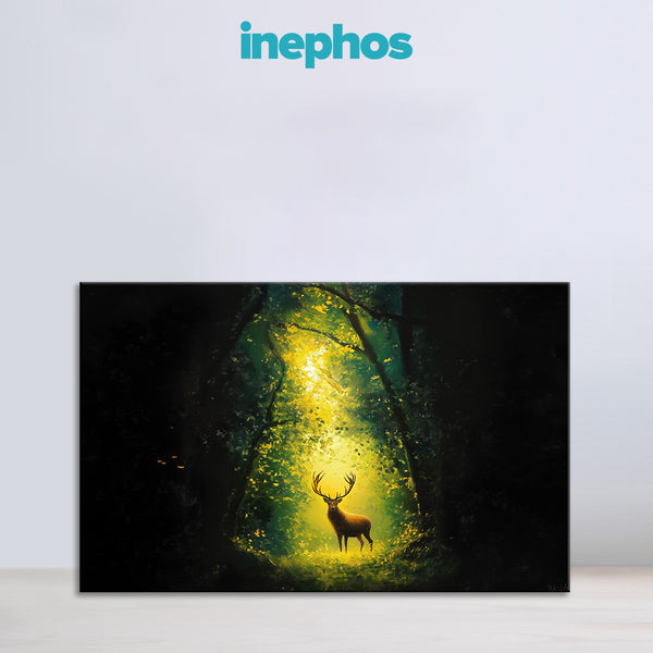 Mystic Forest Deer Painting | Glowing Green Stag Canvas | Wildlife Wall Art for Nature-Inspired Home & Office Decor