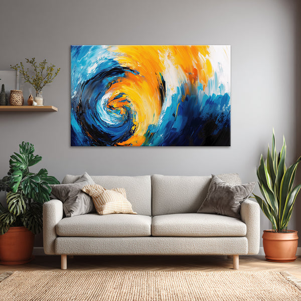 Blue & Yellow Abstract Swirl | Bold Modern Canvas Wall Art for Living Room, Office & Studio | Vivid Brushstroke Painting for Contemporary Décor