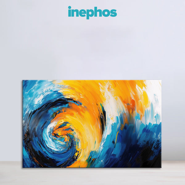 Blue & Yellow Abstract Swirl | Bold Modern Canvas Wall Art for Living Room, Office & Studio | Vivid Brushstroke Painting for Contemporary Décor