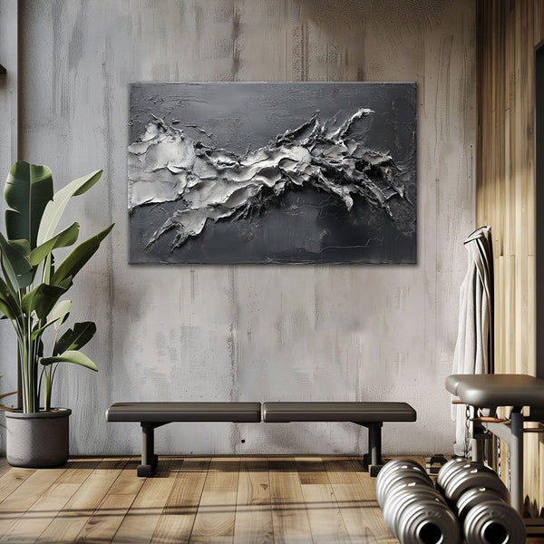 Grayscale Textured Abstract Canvas | Modern 3D Wall Art in Black & White Tones for Living Room, Office & Minimal Interiors | Bold Contemporary Décor