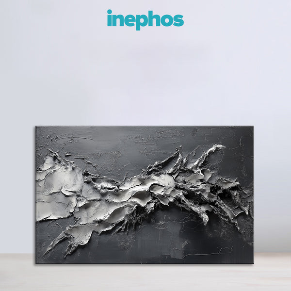 Grayscale Textured Abstract Canvas | Modern 3D Wall Art in Black & White Tones for Living Room, Office & Minimal Interiors | Bold Contemporary Décor