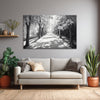 Black and White Tree Pathway Canvas Painting | Serene Forest Walk Artwork for Modern Home & Office Wall Décor | Monochrome Nature Scene