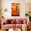 Tribal Mother & Child Painting | Bold Modern Abstract Orange Sunset Canvas | African Folk Wall Art for Living Room