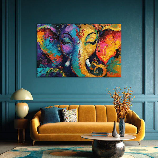 Abstract Ganesh Ji Canvas Wall Art | Multicolor Lord Ganesha Painting for Living Room, Temple, or Gift Décor | Vibrant Spiritual Home Accent