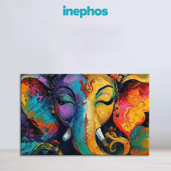 Abstract Ganesh Ji Canvas Wall Art | Multicolor Lord Ganesha Painting for Living Room, Temple, or Gift Décor | Vibrant Spiritual Home Accent