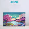 Blossoms by the Stream Painting | Serene Japanese Cherry Blossom Landscape Canvas | Calm Peaceful Nature Scenery with Pink Trees & Mountains Wall Art for Living Room