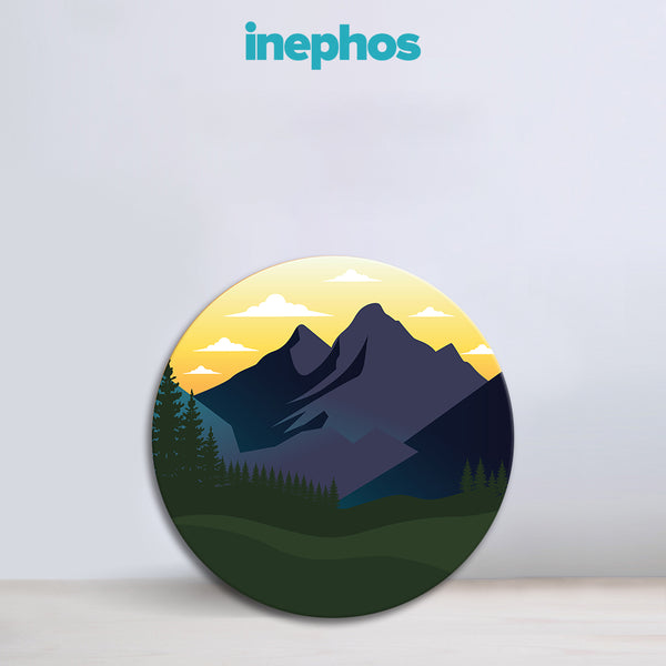 Majestic Mountain Sunrise Round Canvas Wall Art | Minimal Nature Landscape Painting for Living Room, Bedroom | Modern Mountain-Inspired Home Décor