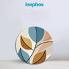Modern Abstract Leaf Round Canvas Wall Art | Minimalist Botanical Design in Blue, Mustard & Neutral Tones | Contemporary Home & Office Décor
