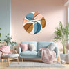 Contemporary Abstract Leaf Round Canvas Wall Art | Stylish Botanical Design in Blue, Peach & Mustard Tones | Modern Living Room & Office Décor