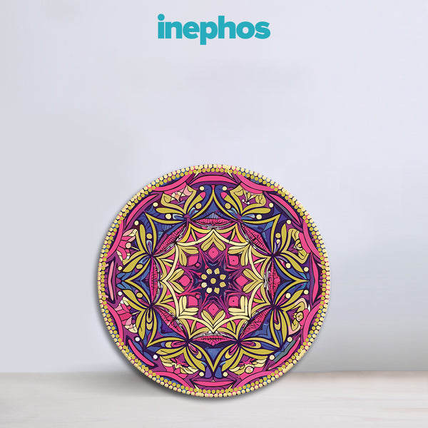 Royal Harmony Mandala | Round Blue & Yellow Canvas Painting | Decorative Wall Art for Elegant Home Interiors