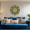 Royal Harmony Mandala | Round Blue & Yellow Canvas Painting | Decorative Wall Art for Elegant Home Interiors