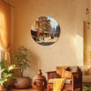 Golden Bazaar Street View | Round Vintage-Style Canvas Painting | Wall Art of Indian Market Scene