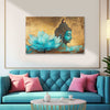 Golden Aura Buddha with Teal Lotus Painting | Zen Buddha Canvas | Spiritual Religious God Floral Wall Art for Living Room & Meditation Corners