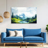 Tranquil Snowy Peaks Painting | Serene Mountain & Lake Canvas | Sky Forest Wall Art for Nature-Inspired Wall Décor