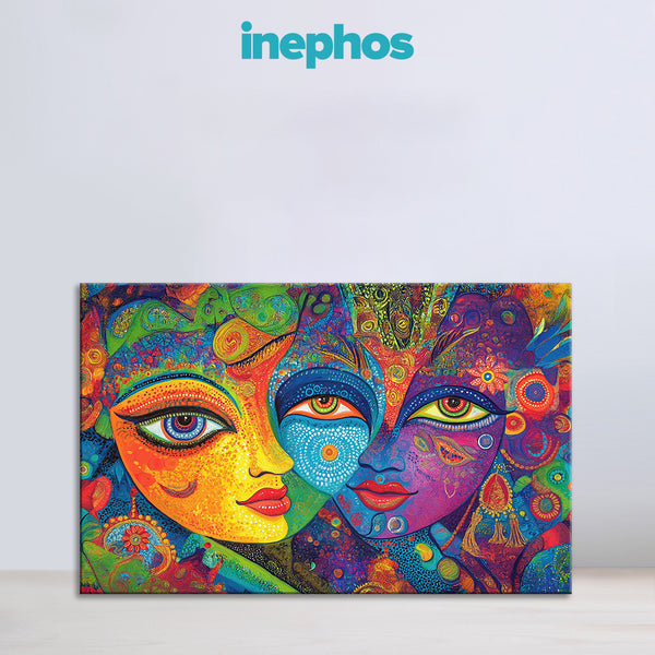 Abstract Feminine Duo Painting | Vibrant Modern Women Canvas | Two Girls Faces Wall Art for Artistic Home & Office Wall Décor