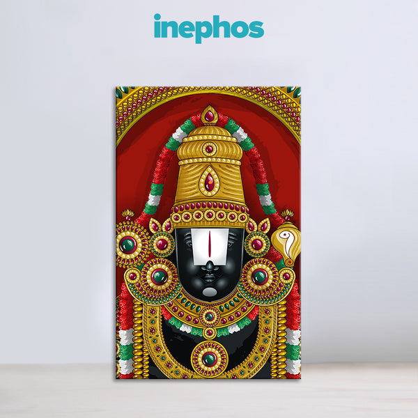 Lord Venkateshwara Gold Crown Painting | Tirupati Balaji Canvas | Spiritual Religious South Indian God Wall Art Devotional Décor