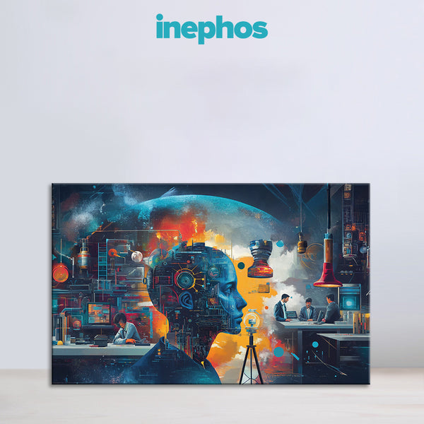 Technological Evolution of Thought Painting | Futuristic Cyberpunk AI Robot Canvas | Sci-Fi Technology Artificial Intelligence Bot Wall Art for Office & Home Decor