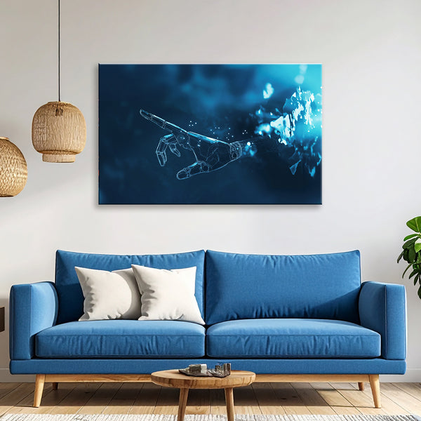 The Digital Touch of Tomorrow Painting | Futuristic Cyberpunk Robotic Hand Canvas | Sci-Fi Technology Artificial Intelligence Bot Wall Art for Tech-Inspired Modern Decor