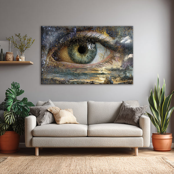 Eye Painting | Hyper Realistic Eye Canvas | Surreal Eye Wall Art for Living Room | Mystical Abstract Artwork for Modern Interiors