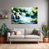 Soothing Waterfall in Forest Painting | Serene River Landscape Nature Canvas | Forest Trees & Sea Wall Art for Home & Office Décor