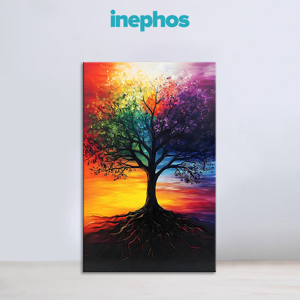 Rainbow Tree of Life Painting | Vibrant Abstract Tree Canvas | Spiritual Energy Wall Art for Living Room, Meditation & Vastu Décor