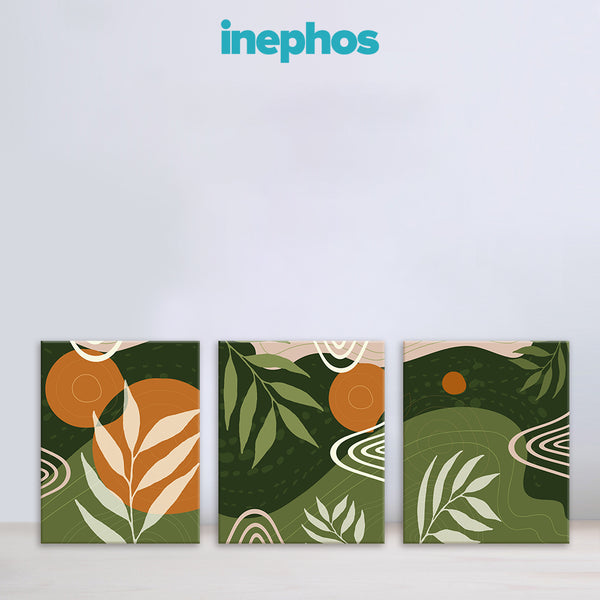 Vibrant Nature Harmony | 3 Panel Abstract Botanical Canvas Painting | Wall Art for Home & Office Decor