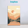 Canvas print of a mountain landscape with a lake and sunset, featuring the brand 'inephos'.