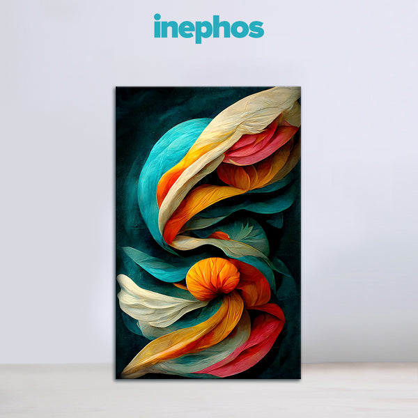 Colorful feather design on a dark background with 'inephos' branding.