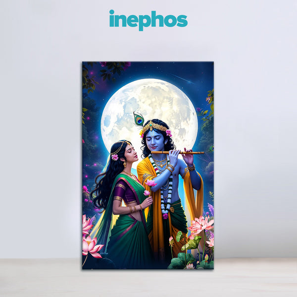 Framed artwork of a couple under a full moon with 'inephos' branding.
