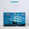 Painting of a ship on water with 'inephos' branding above