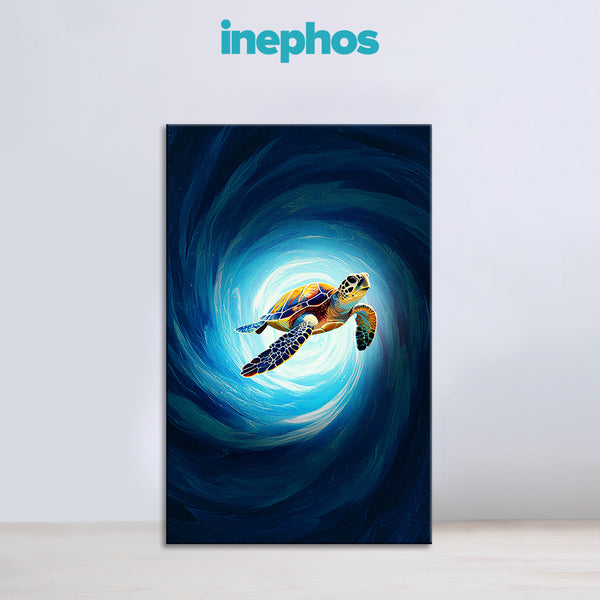 Majestic Sea Turtle Canvas Painting for Living Room & Bedroom | Ocean-Themed Wall Art with Blue Swirl Light Portal