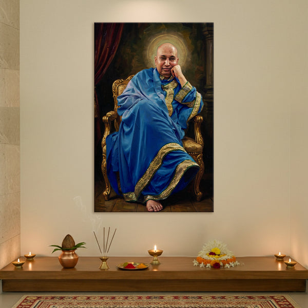 Shukrana Guru Ji Canvas Painting | Calm Devotional Wall Art with Serene Blue Tones | Home, Prayer & Meditation Room Decor