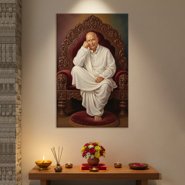 Shukrana Guru Ji Peaceful Spiritual Canvas Painting | Calm Devotional Wall Art in White Theme | Living Room, Pooja & Meditation Home Decor