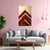 Living room with gray sofa, wooden coffee table, and abstract red and gold painting on pink wall.