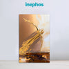 Abstract art piece with gold and brown tones on a white background, featuring the brand 'inephos'.