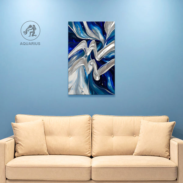 Aquarius Zodiac Wall Art | Innovation, Intellectual Flow & Futuristic Thinking | The Neural Wave | Futuristic Abstract Canvas Painting | Aquarius Air Sign Intelligence & Visionary Ideas Astrology Artwork