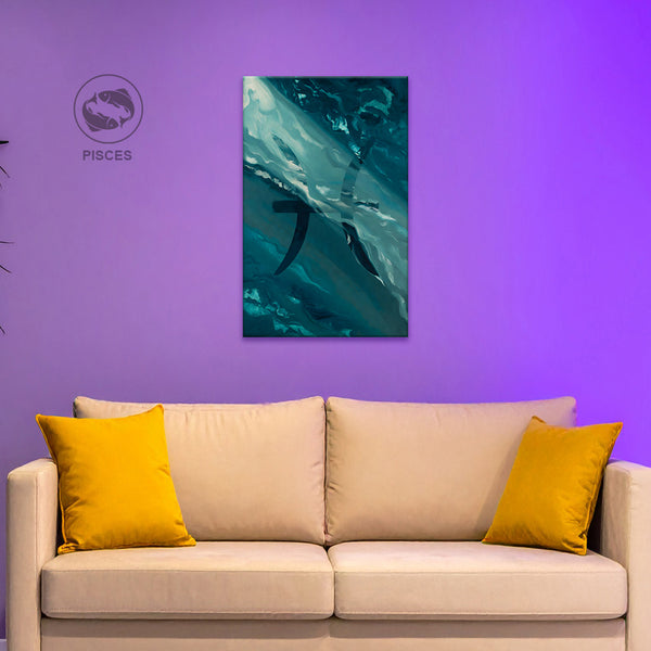 Pisces Zodiac Wall Art | Inner Peace, Emotional Flow & Spiritual Surrender | Surrender to the Current | Pisces Fish Ocean Canvas Painting | Pisces Water Sign Intuition & Conscious Flow Astrology Artwork