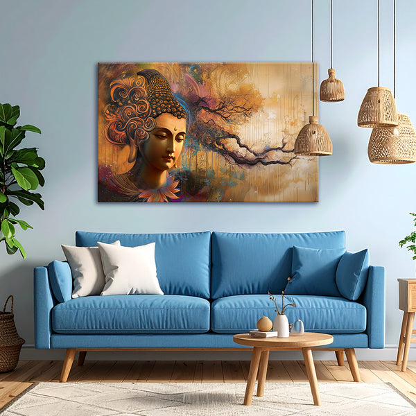 Serene Buddha Canvas Painting | Spiritual Abstract Wall Art for Living Room, Meditation Room & Office Décor