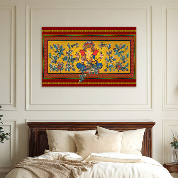 Lord Ganesha Canvas Painting | Traditional Ganpati Bappa Wall Art for Home Temple, Living Room & Entrance Décor