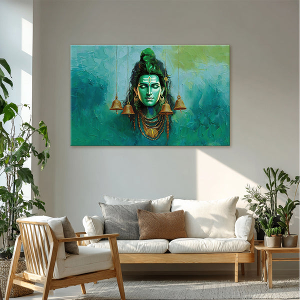 Lord Shiva Canvas Painting | Meditative Mahadev Wall Art for Home Temple, Living Room & Office Décor | Calm Shiv Face Artwork