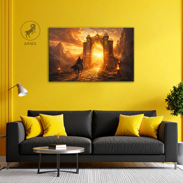 Aries Zodiac Wall Art | Victory, Courage & Fearless Leadership | Gateway of Ascension | Fiery Warrior Path Canvas Painting | Aries Fire Sign Astrology Energy Artwork | Success, Power & Ambition Spaces