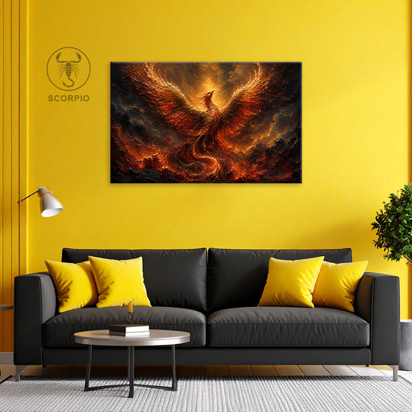 Scorpio Zodiac Wall Art | Transformation, Power & Fearless Rebirth | Phoenix Ascension Flame | Mystic Water-Fire Energy Canvas Painting | Scorpio Astrology Artwork | Strength, Protection & Soul Awakening Spaces
