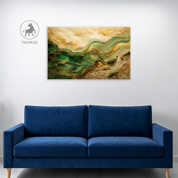 Taurus Zodiac Wall Art | Harmony, Stability & Natural Abundance | Emerald Earth Flow | Luxury Prosperity Energy Canvas Painting | Taurus Earth Sign Astrology Artwork | Wealth, Peace & Grounded Living Spaces